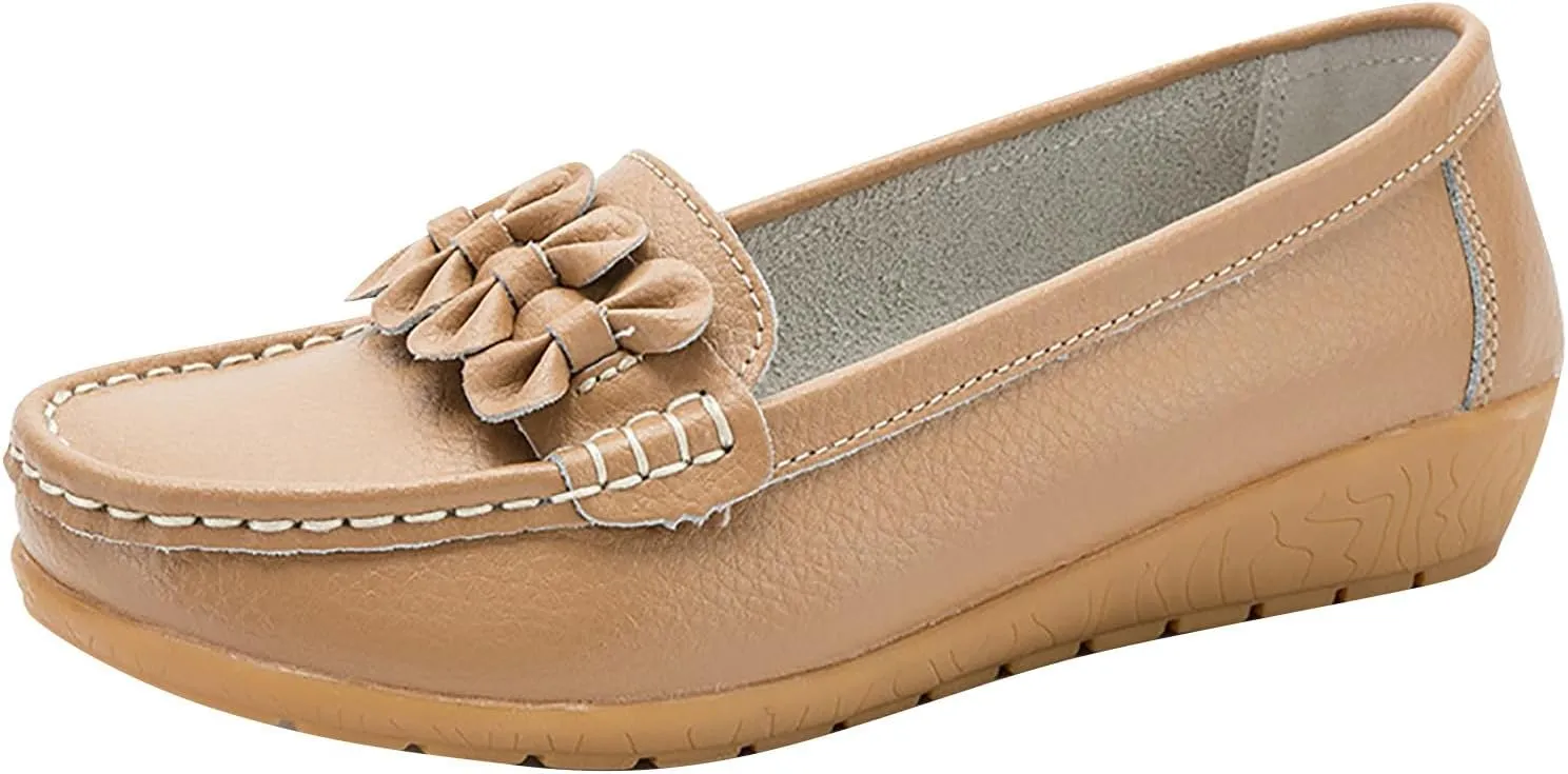 2025 Women's Ruched Embellished Pump Sandals Solid Faux Leather Slip on Loafer Closed Toe Rubber Sole Casual Sandal