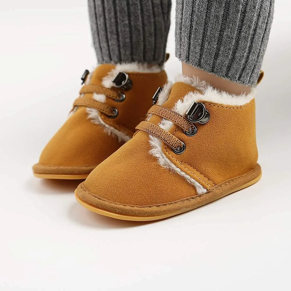 Baby Boys Girls Booties Fleece Anti-Slip Soft Sole Boots Toddler First Walker Warm Shoes