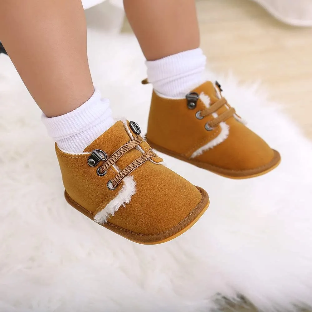 Baby Boys Girls Booties Fleece Anti-Slip Soft Sole Boots Toddler First Walker Warm Shoes