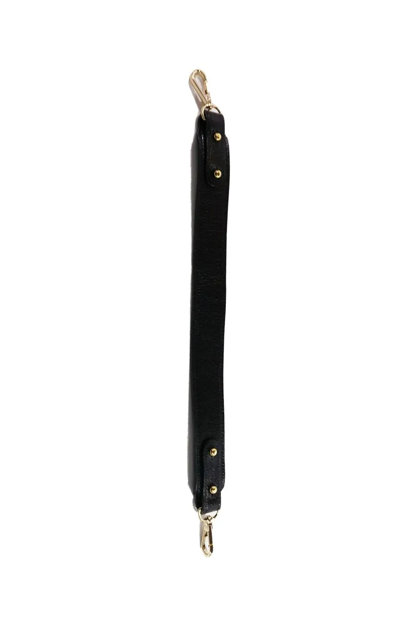 Black Vegetable Tanned Leather Short Bag Strap