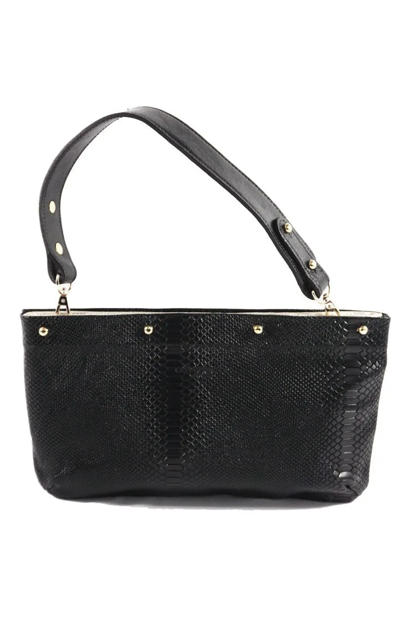 Black Vegetable Tanned Leather Short Bag Strap