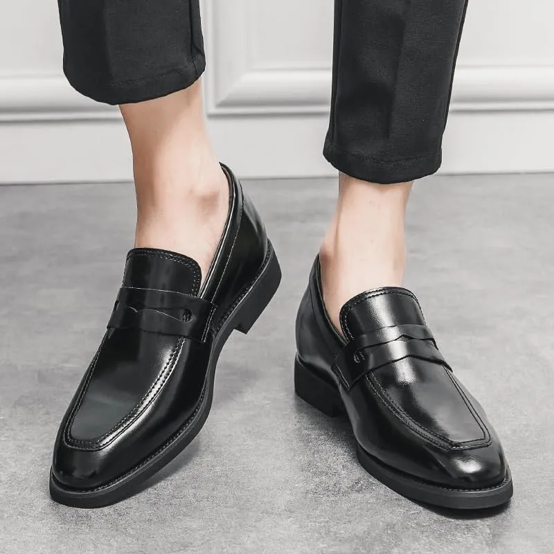 Dress Oxford for Men Slip On Patent Leather Black Casual Dress Loafers Stylish Inner Height Increase Bean Shoes Low Top Oxford Shoes