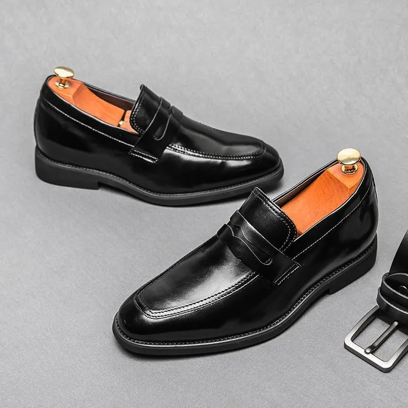 Dress Oxford for Men Slip On Patent Leather Black Casual Dress Loafers Stylish Inner Height Increase Bean Shoes Low Top Oxford Shoes