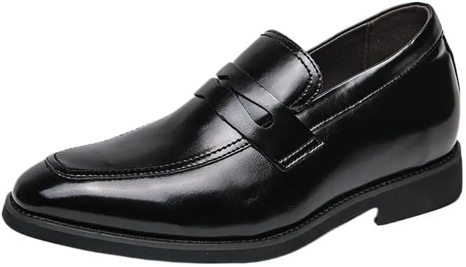 Dress Oxford for Men Slip On Patent Leather Black Casual Dress Loafers Stylish Inner Height Increase Bean Shoes Low Top Oxford Shoes