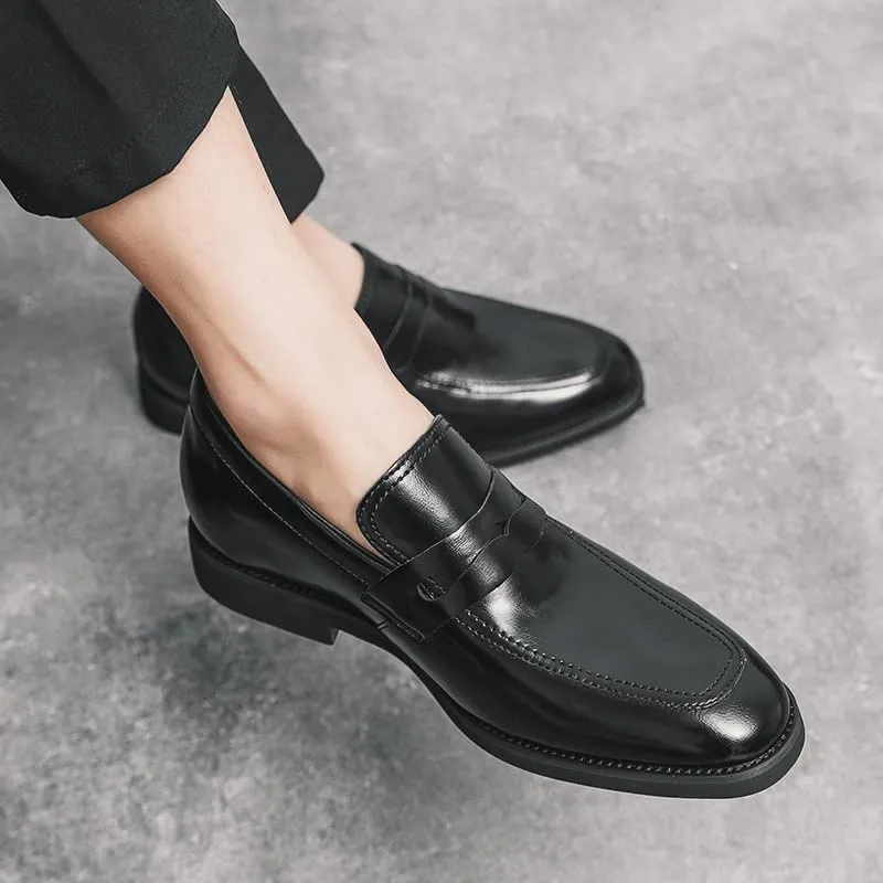 Dress Oxford for Men Slip On Patent Leather Black Casual Dress Loafers Stylish Inner Height Increase Bean Shoes Low Top Oxford Shoes