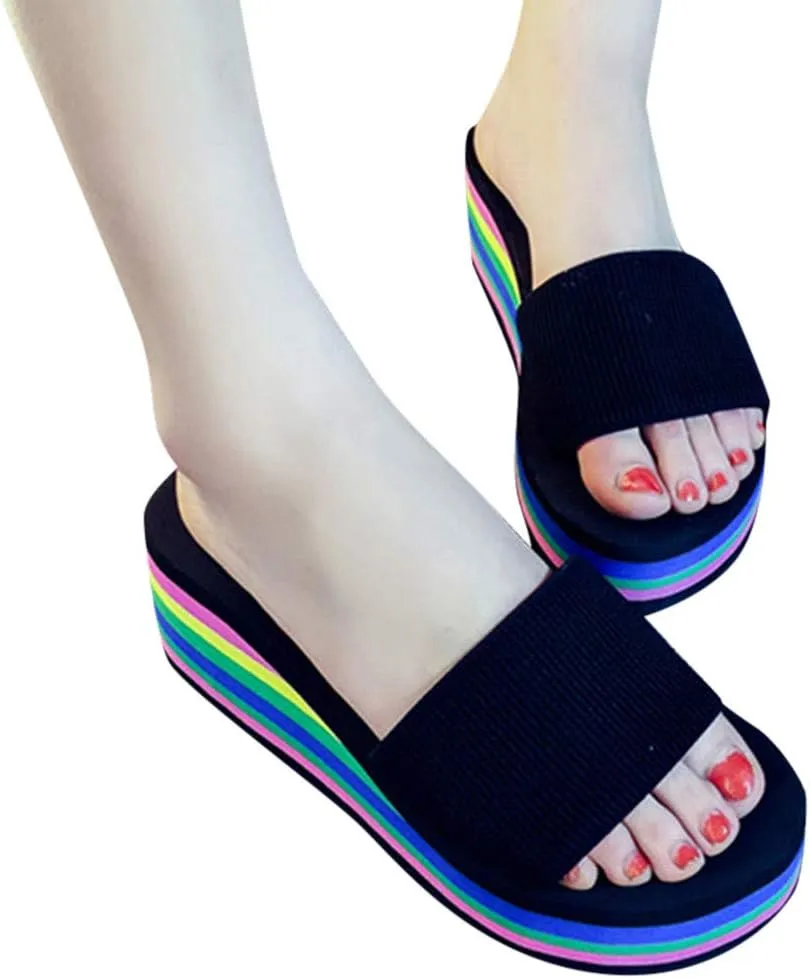 Fashion Bath Platform Women's Shoes Slippers Beach Sandals Wedge Heel High Women's slipper Womens Slippers Rubber Sole