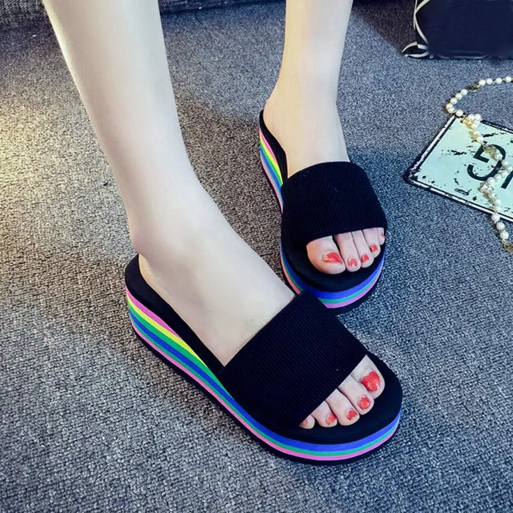 Fashion Bath Platform Women's Shoes Slippers Beach Sandals Wedge Heel High Women's slipper Womens Slippers Rubber Sole