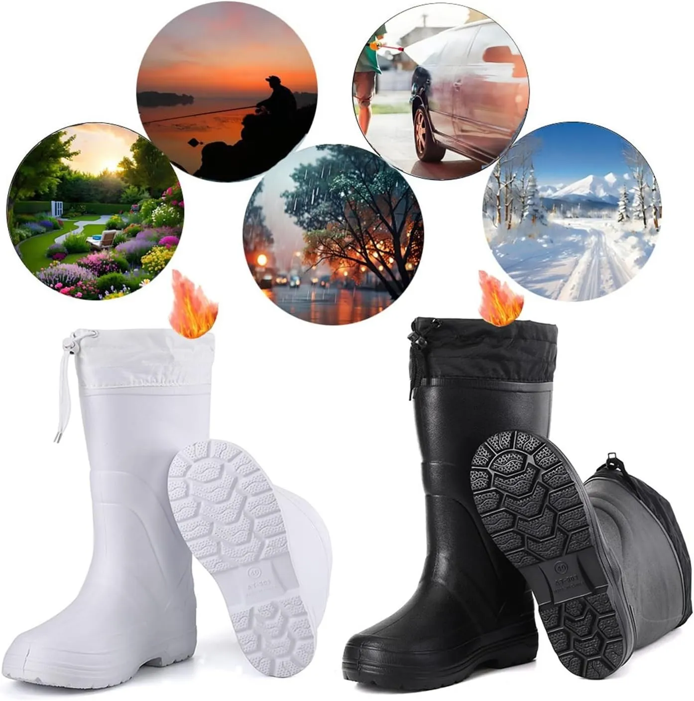 Fur Lined Wellies Men, Mens Lace up Adjustable Winter Snow Waterproof Anti Slip High Barrel Rain Boots, Outdoor Work Width Comfort Boots, for Winter Snow Season, Gardening, Fishing