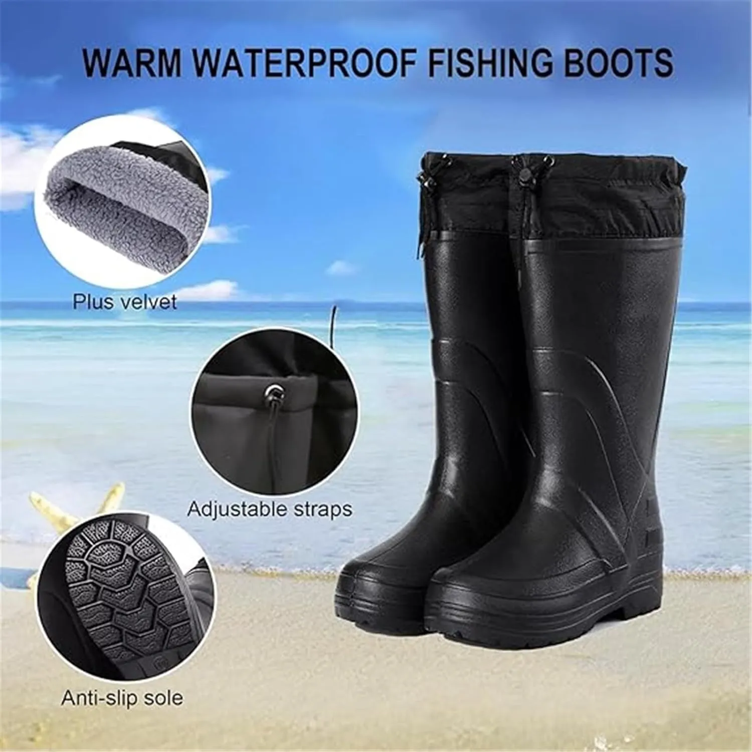 Fur Lined Wellies Men, Mens Lace up Adjustable Winter Snow Waterproof Anti Slip High Barrel Rain Boots, Outdoor Work Width Comfort Boots, for Winter Snow Season, Gardening, Fishing