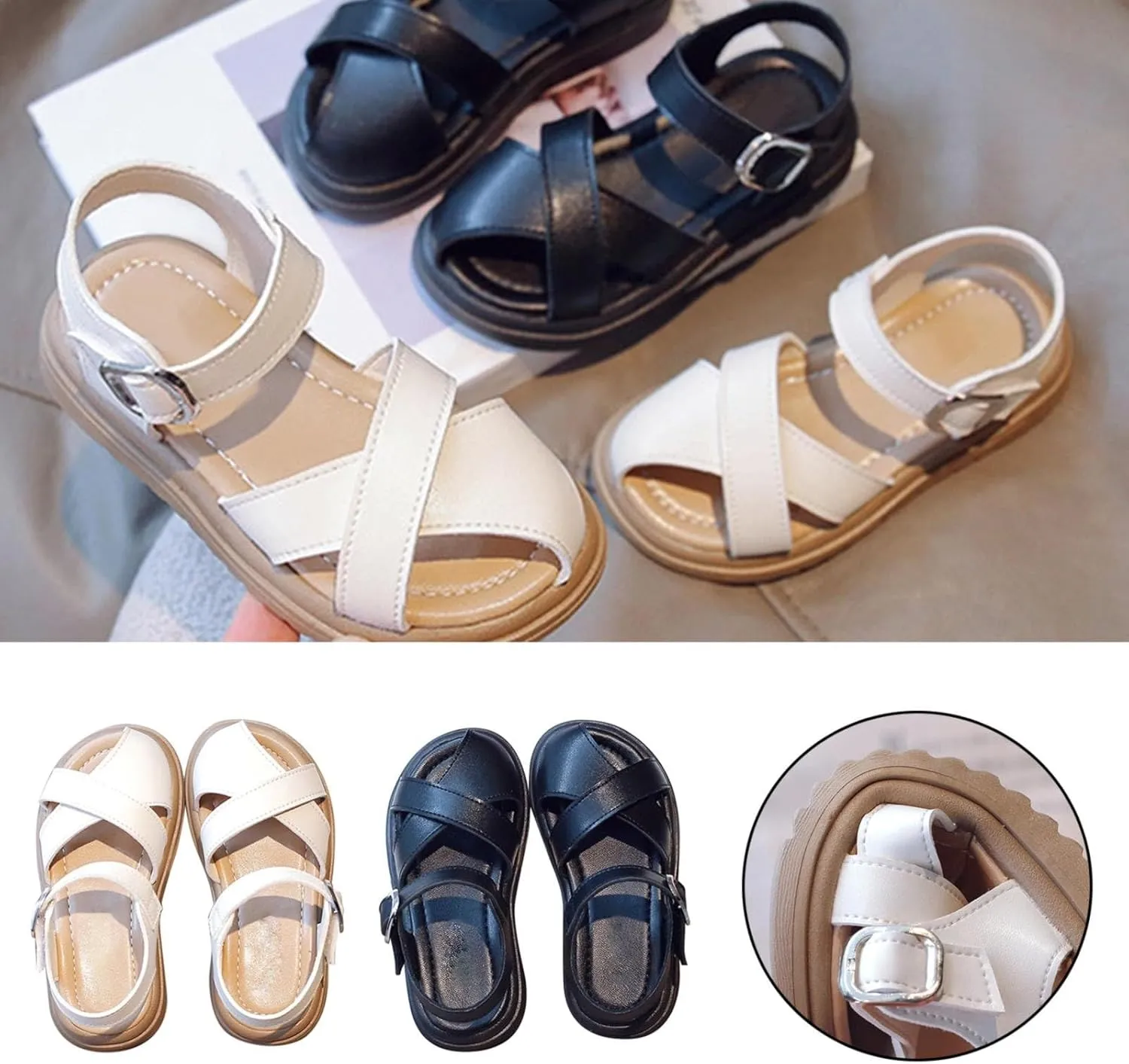 Half Open Toe Girls Sandals Open Toe Breathable Princess Non-Slip Flats Summer Beach Lightweight Rubber Sole Shoes