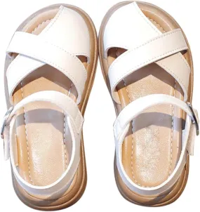 Half Open Toe Girls Sandals Open Toe Breathable Princess Non-Slip Flats Summer Beach Lightweight Rubber Sole Shoes