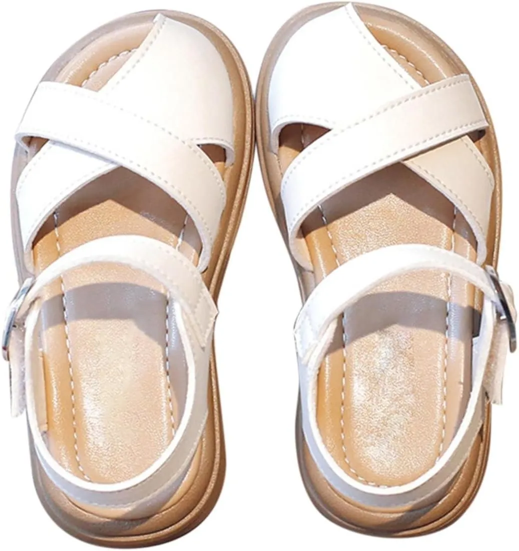 Half Open Toe Girls Sandals Open Toe Breathable Princess Non-Slip Flats Summer Beach Lightweight Rubber Sole Shoes