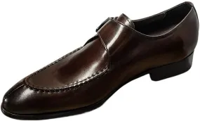 HOOENG Oxford Dress Shoes for Men Slip On Pointed Toe Genuine Leather Split Toe Monk Strap Block Heel Slip Resistant Anti-Slip Rubber Sole Casual(Light Coffee,7.5)