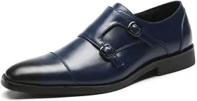 HOOENG Oxford Shoes for Men Slip on Monk Strap Cap Toe Black Burnished Toe PU Leather Anti-Slip Block Heel Rubber Sole Outdoor (Color : Blue, Size : 10)