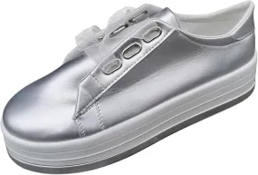 Lausiuoe Shoes for Women Sneakers Trendy Fashion Leather Shoes Round Toe Lightweight Slip On Sneakers Walking Flat Loafers