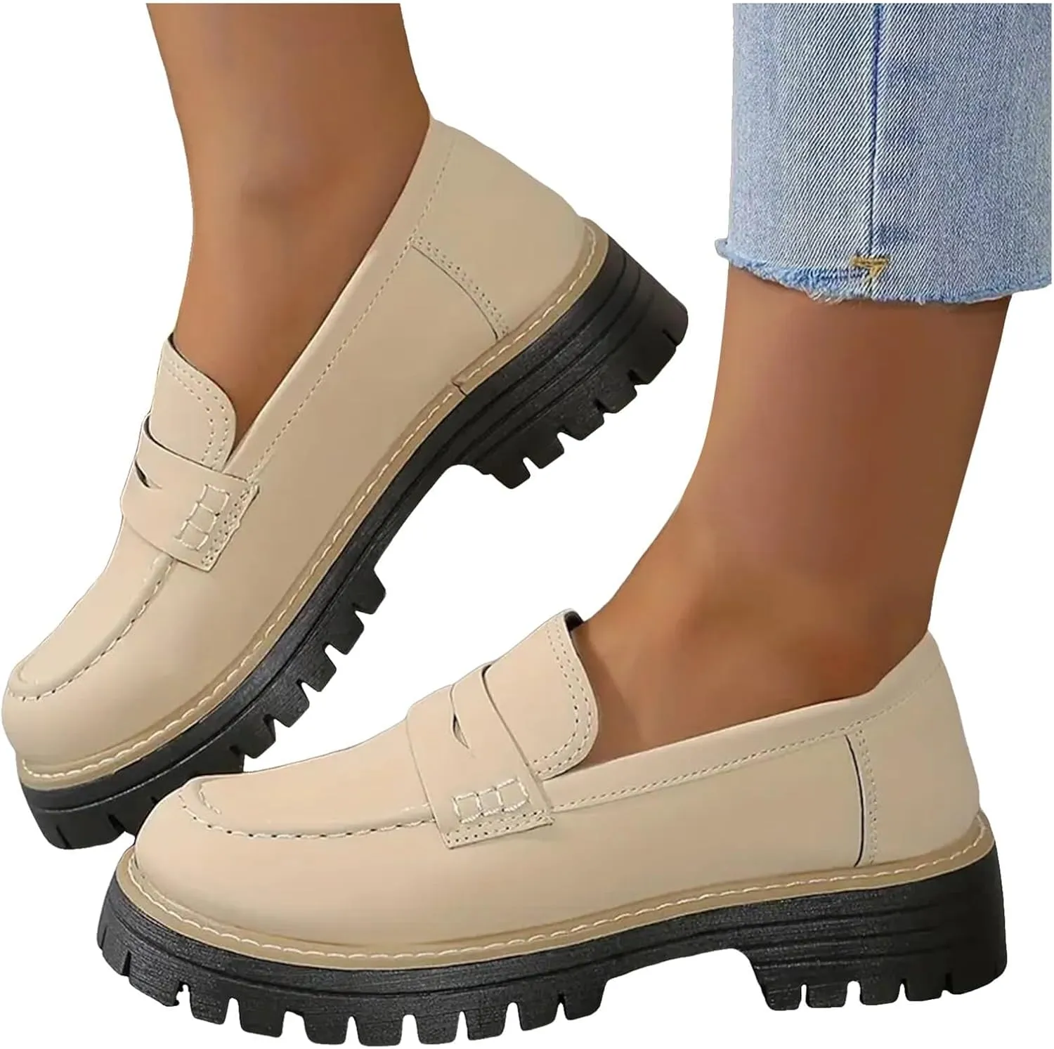 Loafers for Women 2025, Women's Loafers Classic Penny Loafers,Platform Chunky Penny Loafers for Women,Slip-On Dress Business Casual Office Work Shoes for Women,Penny Loafers