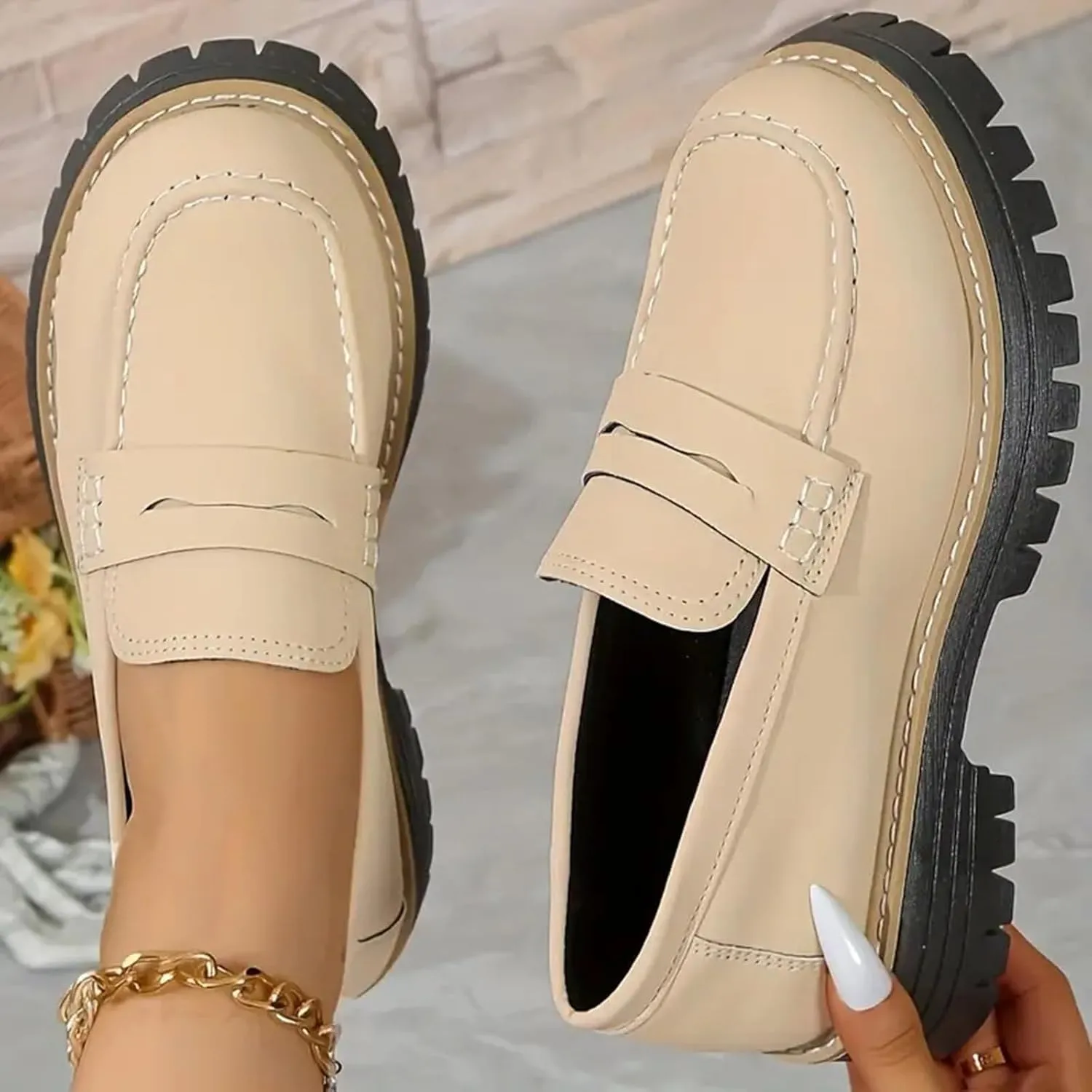 Loafers for Women 2025, Women's Loafers Classic Penny Loafers,Platform Chunky Penny Loafers for Women,Slip-On Dress Business Casual Office Work Shoes for Women,Penny Loafers