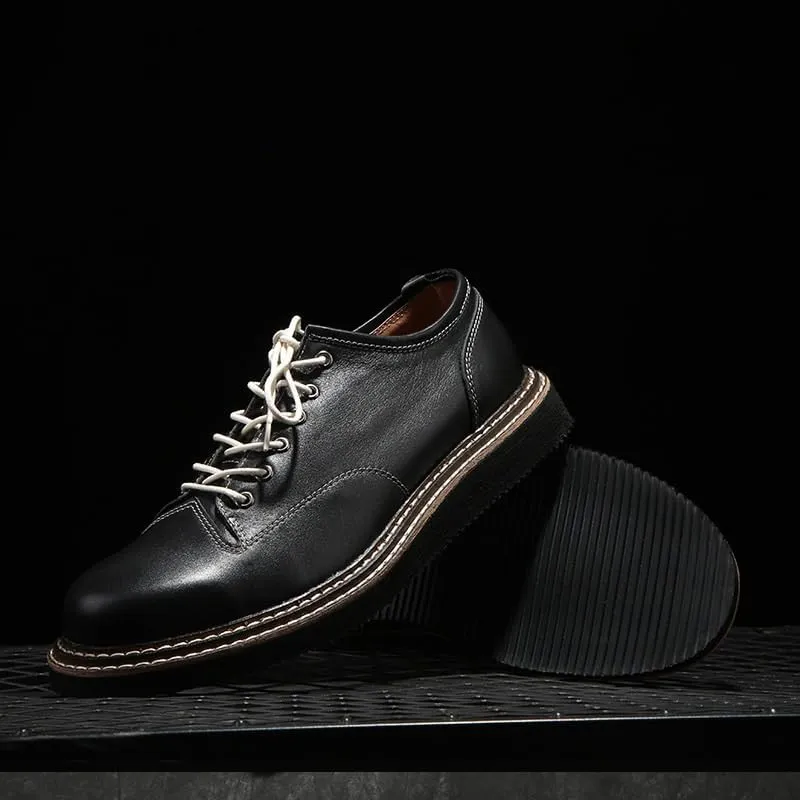 Mens Leather Dress Casual Shoes for Men Fashion Plain Toe Lace up Low Top ndoor & Outdoor Lightweight Design