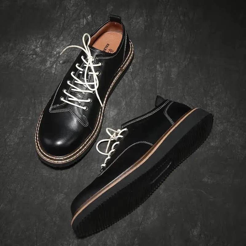 Mens Leather Dress Casual Shoes for Men Fashion Plain Toe Lace up Low Top ndoor & Outdoor Lightweight Design