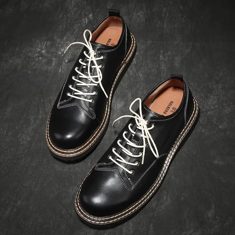 Mens Leather Dress Casual Shoes for Men Fashion Plain Toe Lace up Low Top ndoor & Outdoor Lightweight Design