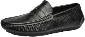 Men's Loafers Genuine Leather | Round Toe, Anti-Slip, Comfortable Slip-Ons | Fashionable Stitching, Slip-Resistant, Walking Shoes
