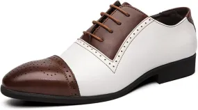 Men's Oxford Dress Shoes Multicolor Brogues Wing Tips Lace Up Patchwork Two Tone Color Round Toe