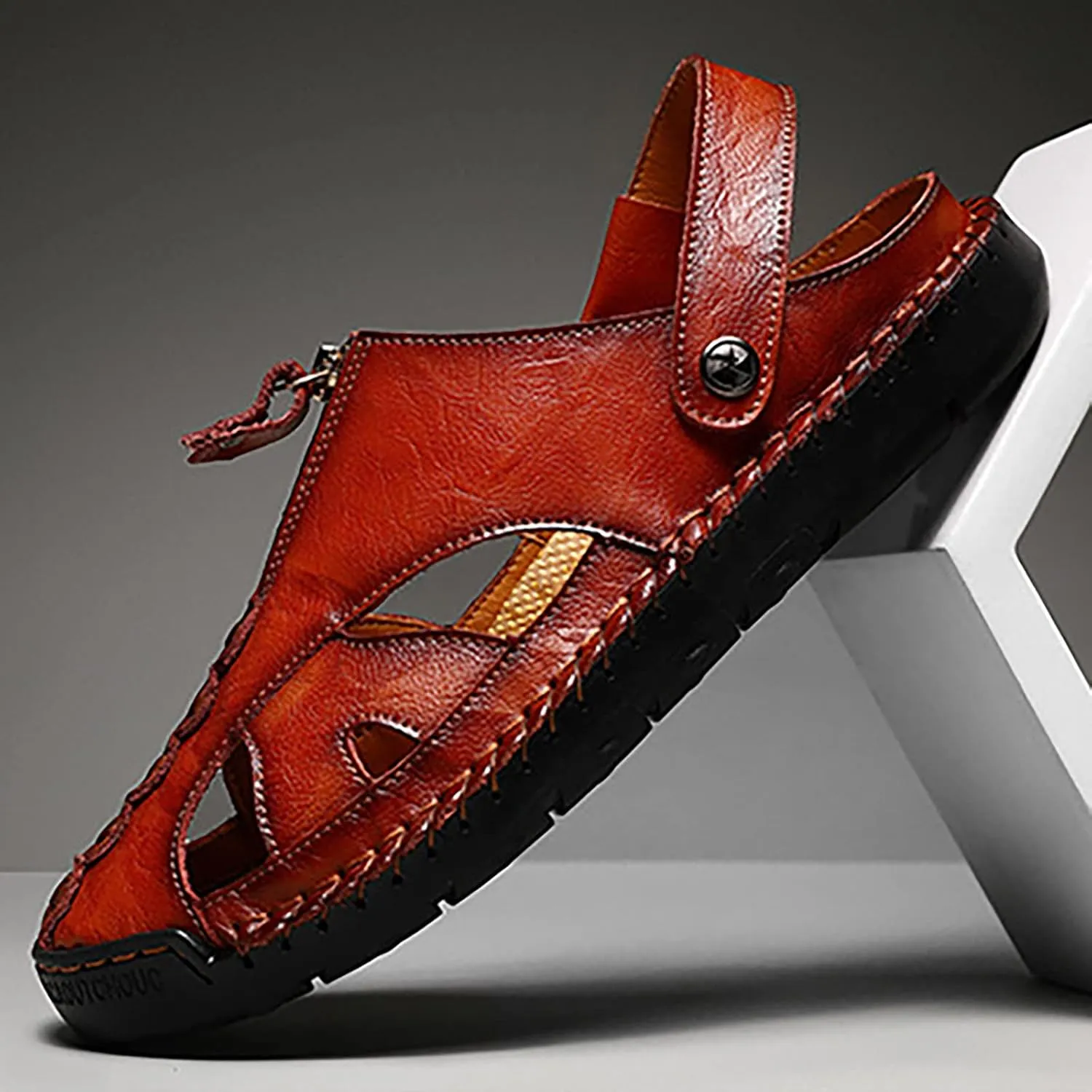 Mens Slides And Sandals Summer Leather Sandals Breathable Sports Handmade Large Men's Casual Men Slide