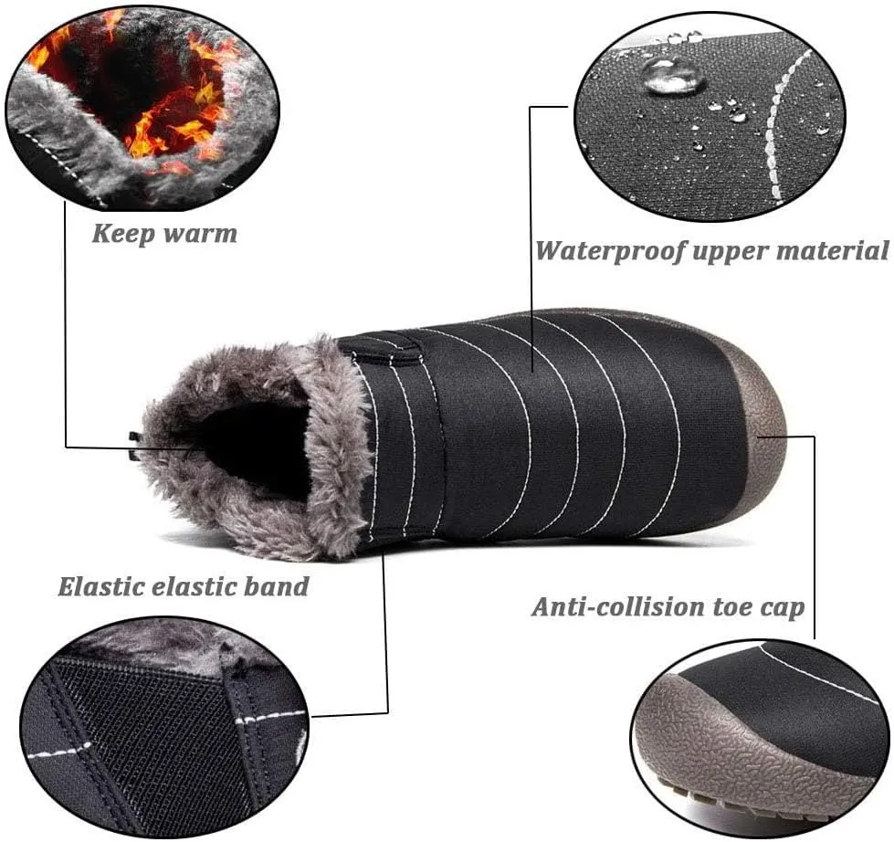 Men's Waterproof Warm Plush Lined Outdoor Snow Ankle Boots, Winter Boots Waterproof Snow Anti-Slip for Men and Women