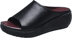 Sandals Women Comfortable Orthopedic Summer Leather Wedges Slides Dressy Platform Arch Support Slip Sandals