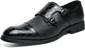 Single Season Formal Dress Shoes for Men Slip On Double Monk Strap Cap Toe PU Leather Anti-Slip Non Slip Low Top Casual Very Popular Among Young People (Color : Black, Size : 12)