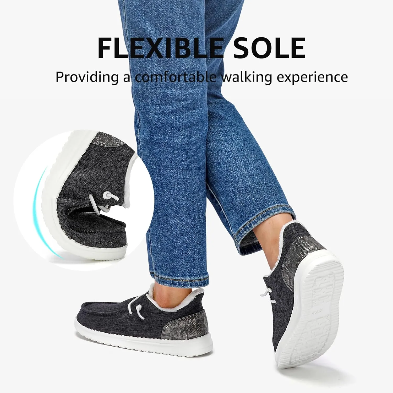 STQ Slip On Women's Loafers丨Orthopedic Fur Lined Warm Winter Boat Shoes Walking Casual Travel Sneaker Plantar Fasciitis Relief