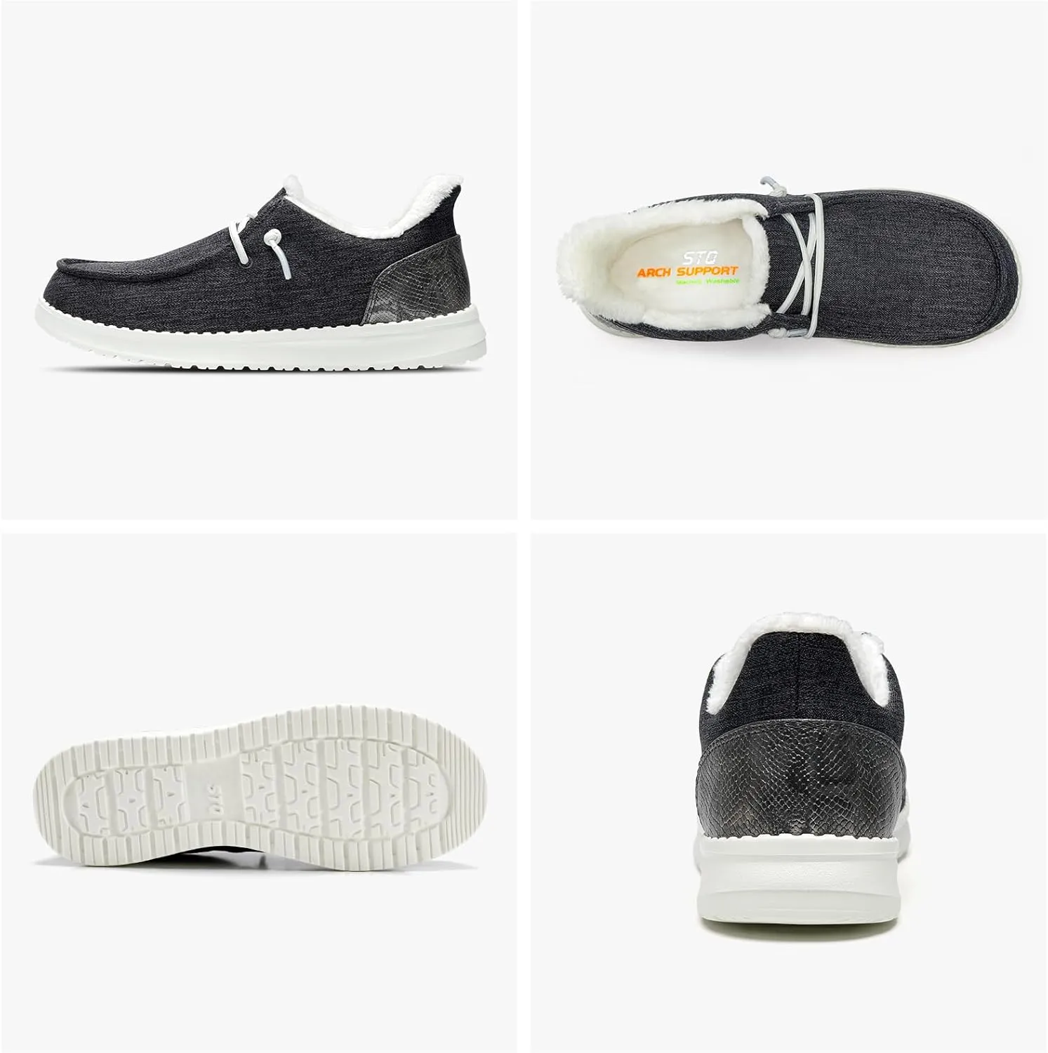 STQ Slip On Women's Loafers丨Orthopedic Fur Lined Warm Winter Boat Shoes Walking Casual Travel Sneaker Plantar Fasciitis Relief