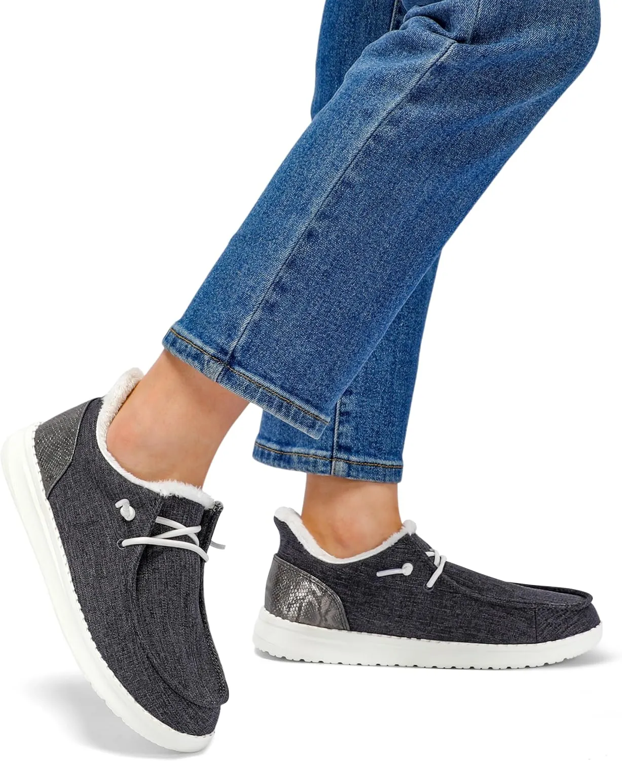STQ Slip On Women's Loafers丨Orthopedic Fur Lined Warm Winter Boat Shoes Walking Casual Travel Sneaker Plantar Fasciitis Relief