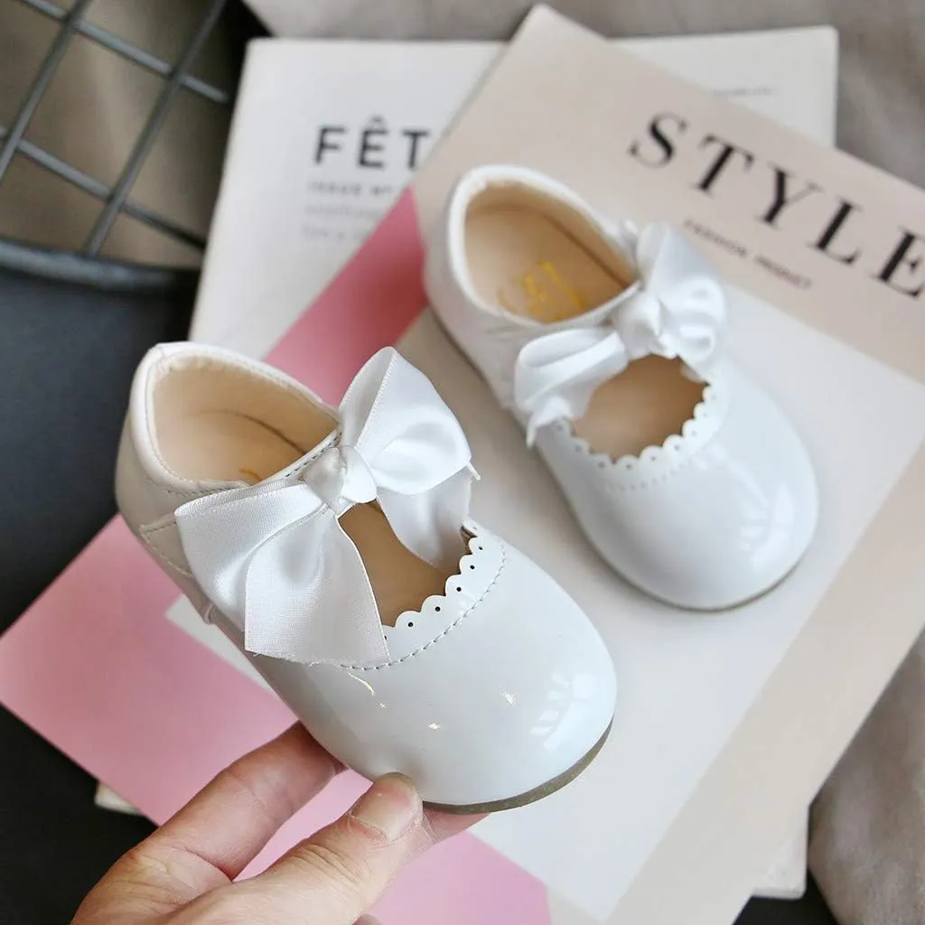Toddler Girls Leather Mary Jane Shoes with Bow Strap Sole Rubber Ankle Closed Toe Sandals Loafers Lightweight Comfy