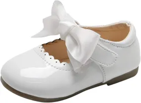 Toddler Girls Leather Mary Jane Shoes with Bow Strap Sole Rubber Ankle Closed Toe Sandals Loafers Lightweight Comfy