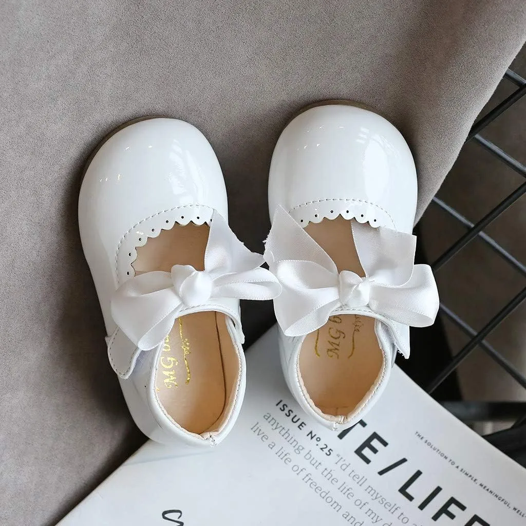 Toddler Girls Leather Mary Jane Shoes with Bow Strap Sole Rubber Ankle Closed Toe Sandals Loafers Lightweight Comfy