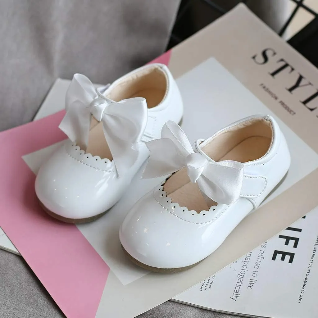 Toddler Girls Leather Mary Jane Shoes with Bow Strap Sole Rubber Ankle Closed Toe Sandals Loafers Lightweight Comfy