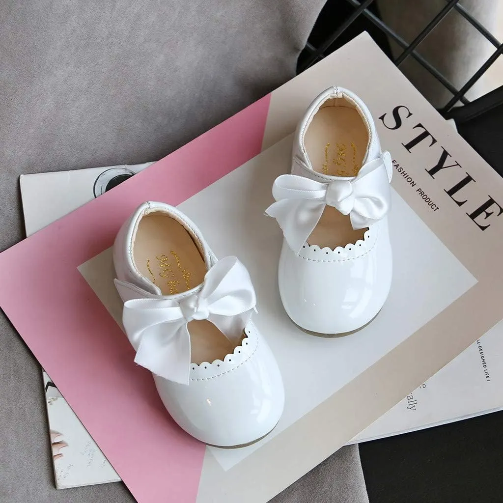 Toddler Girls Leather Mary Jane Shoes with Bow Strap Sole Rubber Ankle Closed Toe Sandals Loafers Lightweight Comfy