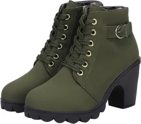 Women Lace Up Ankle Boots Chunky Heel Zip Buckle Booties Suede Zipper Bootie Elegant High Short Boot Shoes