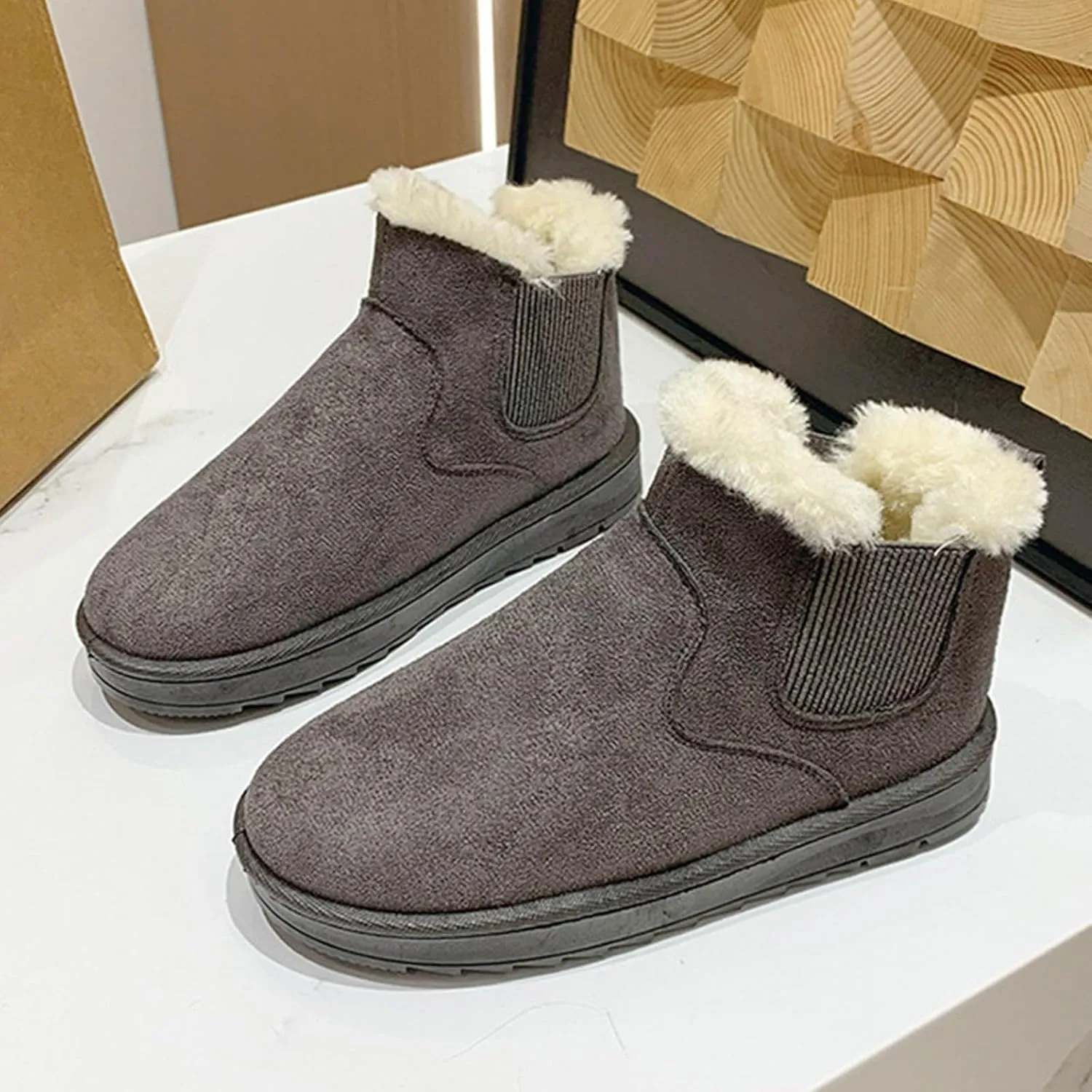 Women Winter Warm Snow Boots Sherpa Fleece Lined Ankle Booties Thick Thermal Short Bootie Shoes Walking Boot